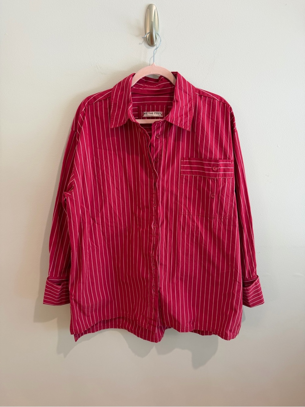 Free People Red Striped Button-Up Shirt